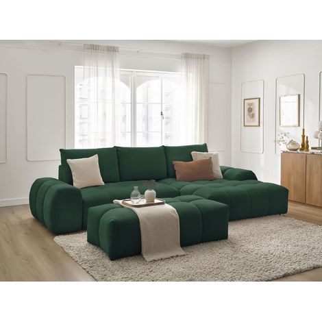 BOBOCHIC - Canapé d'angle convertible coffre EVEREST tissu texturé avec pouf Angle droit Vert (1/5)