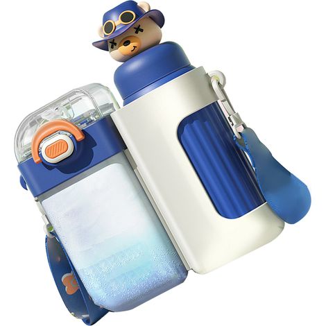Gourde à paille grande capacité, étanche, mignonne et portable, double gourde pour enfants, bleue (1/5)
