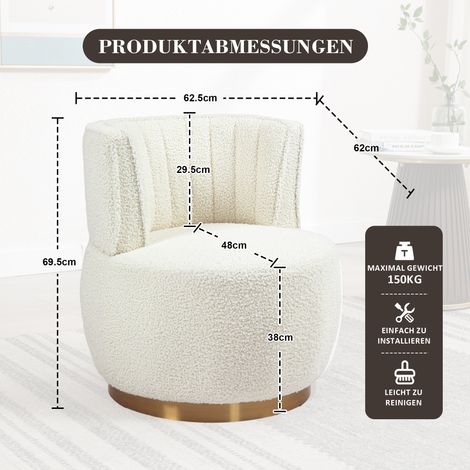 Fauteuil pivotant moderne 360° rond en velours peluche doux, dossier confortable, structure robuste, pour salon, chambre ou bureau, blanc (1/4)