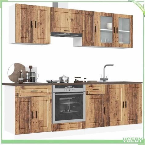 Ensemble d'armoires de cuisine 8 pcs - Kalmar - bois d'ingénierie - vieux bois - pieds réglables (1/5)