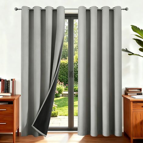 (Gris, L132xH160cm) Rideaux à œillets, occultants et isolants thermiques, adaptés aux chambres et aux salons. (1/5)