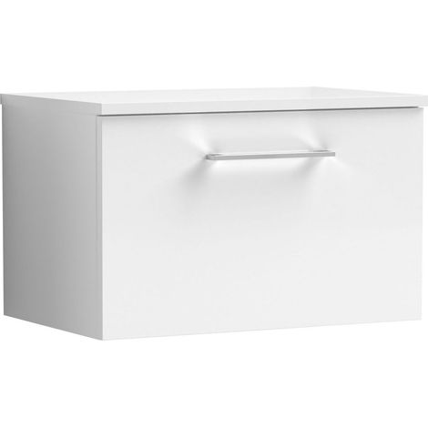 Balterley Bramshall 600mm Wall Hung 1 Drawer Vanity Unit with Worktop Modern Compact Bathroom Storage - Gloss White