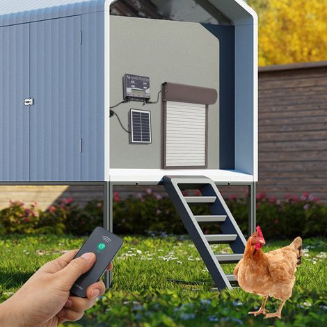 Puerta automática para gallinero con energía solar - Mando a distancia/temporizador/sensor de luz/modo manual 4 modos, sistema de seguridad antiatrapamiento con pantalla LCD y bloqueo automático (1/5)