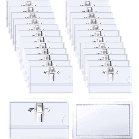 Lot de 50 Porte-Badges PVC Transparents 90x56 mm Horizontal avec Pince/Épingle Pour Écoles, Entreprises, Infirmières (1/5)