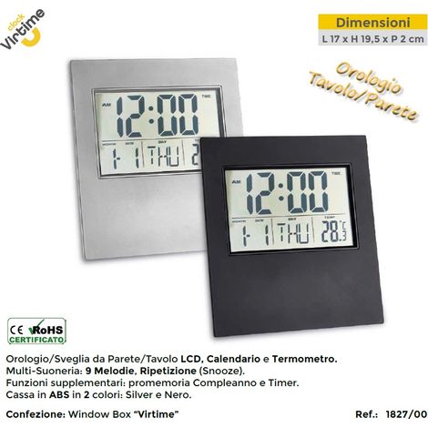 Orologio Sveglia da Parete o Tavolo con Data e Temperatura Virtime 2 Colori (1/2)