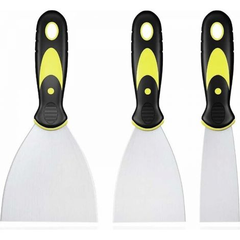 3 Pièces Jeu de Spatules en Acier Inoxydable, Couteau à Enduire avec Spatule à Manche en Plastique, Rayures de Couteau à Palette, Spatule Bricolage pour DIY Décoration Enlèvement de Peinture (1/5)