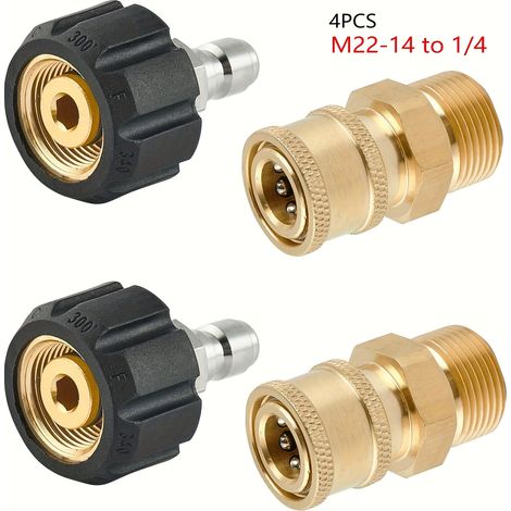 Kit d'adaptateurs pour nettoyeur haute pression, comprenant 2 paires de raccords rapides M22 (M22-14 mm) vers 1/4 pouce (1/5)