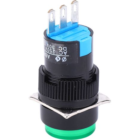 Lot de 5 interrupteurs autobloquants 3 broches LA16-11Z AB6-A pour appareils électroménagers, avec voyant vert clair. (1/5)