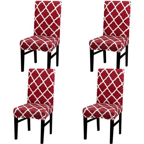 Set of 4 stretchable dining chair covers for home decor, dining room seating, various styles for weddings, banquets, Christmas parties, birthdays, Red (1/5)
