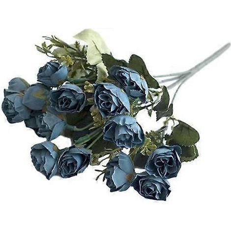 1 bouquet de roses artificielles écologiques en plastique anti-décoloration, idéal pour une décoration de mariage.bleu (1/5)
