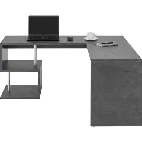 Dmora Scrivania ad angolo per ufficio con scaffale, Made in Italy, Tavolo da computer, Scrittoio per lavoro porta PC, cm 160x60h78, colore Grigio Cenere, con imballo rinforzato