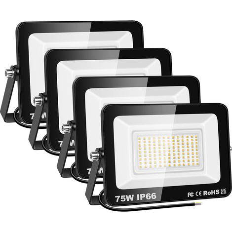 4 Pièces 75W Projecteurs LED Extérieur,7500lm Eclairage de Sécurité Spot LED Extérieur,6000K Blanc étanche Lumineuse Lampe pour Entrepôt Garage Jardin Stade Arrière-cour,175V-260V IP66 (1/5)