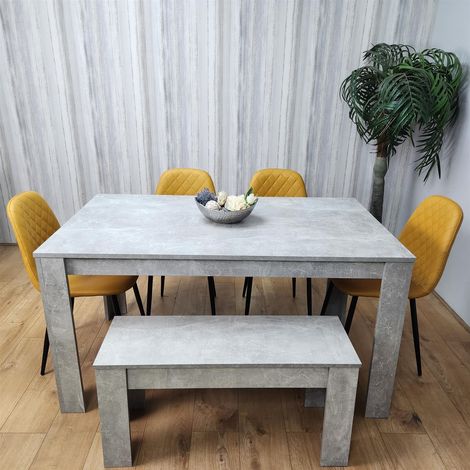 Wooden Rectangle Dining Table Sets with Set of 4 Chairs, Grey and Mustard (1/5)