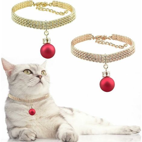 Collier pour Animaux de Compagnie, 2 pièces Collier de Chien Réglable en Strass avec Chaîne D'Extension Collier pour Animaux de Compagnie en Cristal pour Chiens Chats Chiot, Or et Or Rose 19.5+8.5cm—— (1/5)