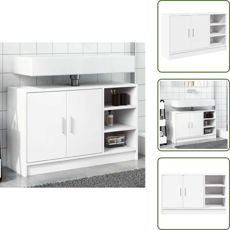 The Living Store Armoire d'évier blanc 90x29x55 cm bois d'ingénierie - Meuble De Salle De Bain - Armoire De Lavabo - Rangement Salle De Bain - Meuble Vasque - Meubles Salle De Bain