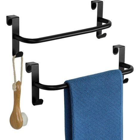 2 Pièces Porte Torchon Cuisine à Suspendre, 29CM Porte Serviette Noir avec 2 Crochets sans Percage, Accroche Torchon Cuisine en Métal pour Salle de Bain, Placard, Armoire, Cabinet (1/5)