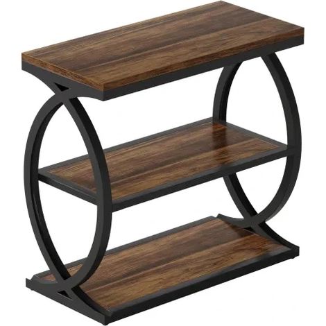 Mesa auxiliar industrial de 3 niveles 60x30x60 cm madera y metal HOMVRA (1/5)