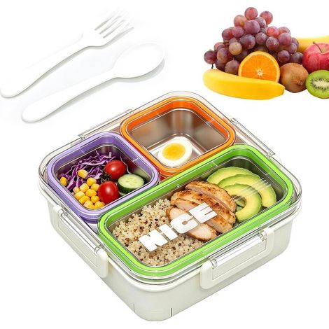 Boîte à lunch étanche, compatible micro-ondes, 3 compartiments (1/5)