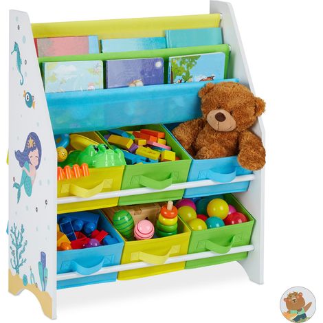 Relaxdays estantería infantil motivo mar, 6 cajones, 2 compartimentos, para juguetes, 74 x 62 x 31,5 cm, multicolor (1/5)