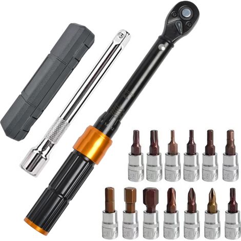Clé dynamométrique de 1/4 pouces, kit d'outils pour l'entretien du vélo, réglable dans les deux sens, à 72 dents, avec clic (2-24N.m), lot de 15 (1/5)