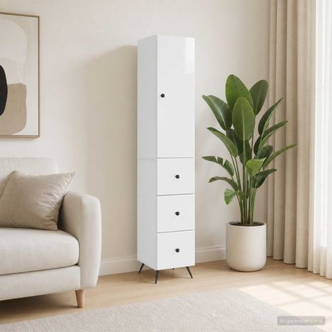 Ensemble de meubles de rangement 2 pièces blanc brillant avec tiroirs 34,5 x 34,5 x 90 cm - PANGIVO (1/5)