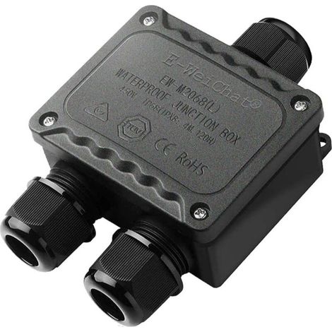 Boîte de dérivation étanche IP68 3 voies extérieure, avec presse-étoupes M25 pour boîtier électrique noir, diamètre compatible Ø5 à Ø14 mm, pour éclairage de jardin, piscine et installations extérieur (1/5)