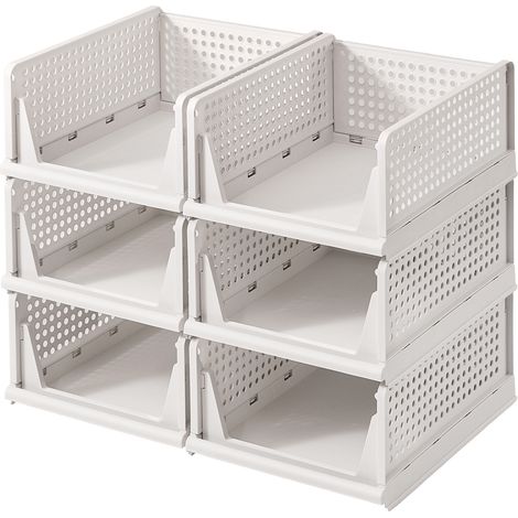 Organisateur d’Armoire Pliable, Tiroir Coulissant Empilable, Lot de 6, Blanc (1/5)