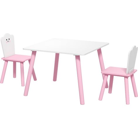 Ensemble table et chaises pour enfants, 3 pièces, 1 table, 2 chaises, rose et blanc (1/5)