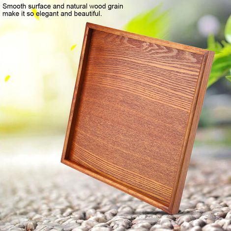 Plateau carré en bois massif pour thé, café, sushis et en-cas, idéal pour cafés et restaurants (30 x 30 cm) (1/5)