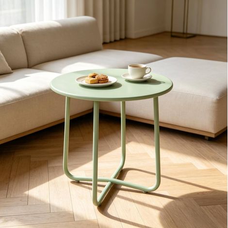 Mesa baja de jardín redonda Ø48 x 51 cm de metal verde HAVRYA (1/5)