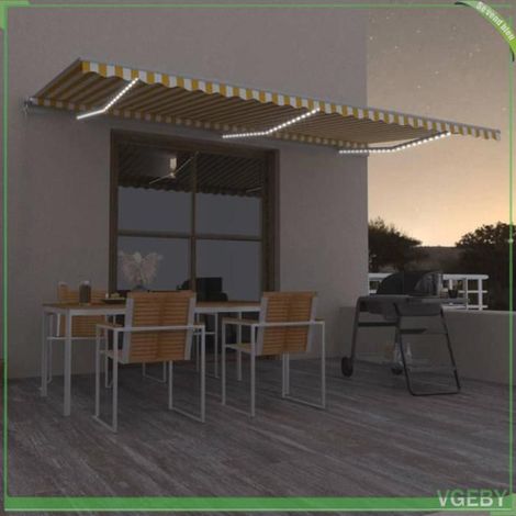 Auvent manuel rétractable - FAF7291712407147 - 600x300 cm (6x3 m) - LEDs solaires 3W - Cadre aluminium blanc (1/5)