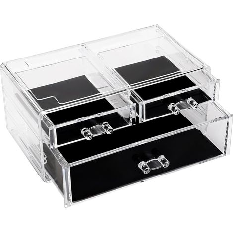 Organizer aus transparentem Acryl mit 1 großer und 2 kleinen Schubladen – Aufbewahrungsregal für Schminktisch, Badezimmer oder Arbeitsplatte