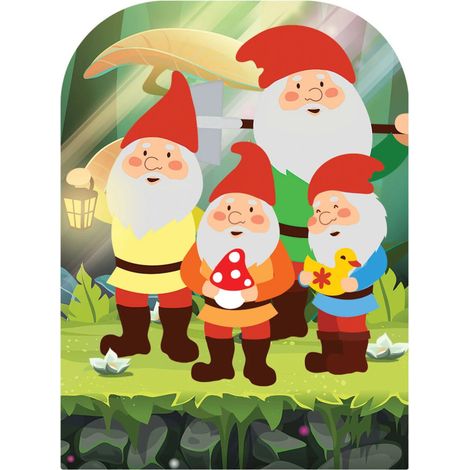 Figurine en carton Passe tête 4 nains de jardin bonnet rouge -Haut 131 cm