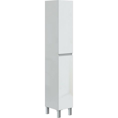 Dmora - Mobile colonna Noru, Pensile bagno o cucina, Armadio alto multifunzione, Mobiletto multiuso, 30x35 h182 cm, Bianco lucido