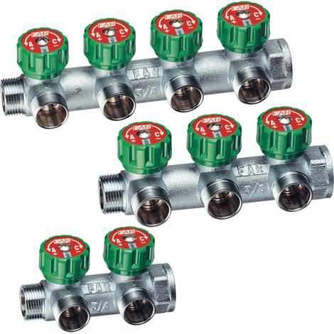 Collecteur mâle-femelle à 3 dérivations avec vannes d’arrêt FAR 3850 3/4" (1/4)