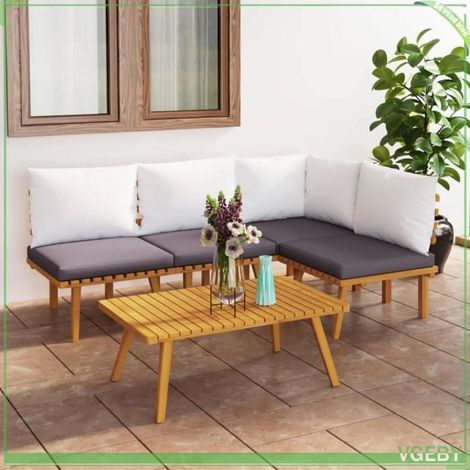 Salon de jardin - FAFEICY - 3087028 - Acacia massif - Ensemble 5 pcs avec coussins - Gris foncé (1/5)