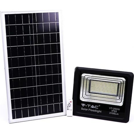V-TAC LED-Flutlicht mit Fernbedienung, 40-W-Solarpanel, LiFePO4, Timer, 5-m-Kabel, Naturweiß, Schwarz, IP65