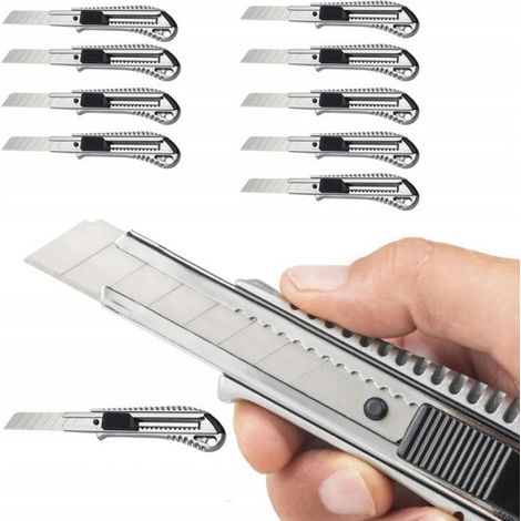 Coupe-papier peint - Lame pliable 18 mm - Corps en aluminium - Pour rénovation murale - Lot de 10 (1/4)
