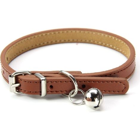 Collier en cuir pour chats et chiots, réglable 20cm-27cm cm-marron (1/5)