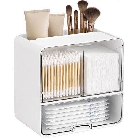 Dispensador de bastoncillos de algodón de pared - Caja de almacenamiento de discos - Organizador de cosméticos para dormitorio y baño (1/5)
