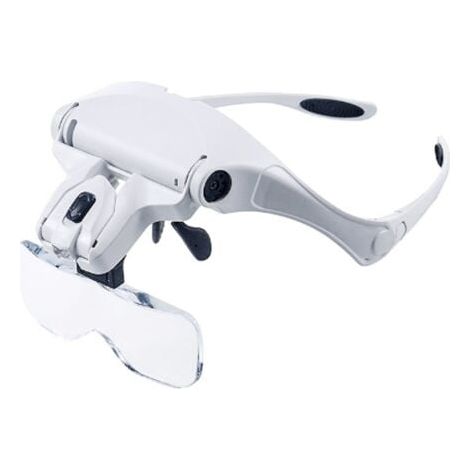 Vergrößerungsbrille mit freihändiger Beleuchtung, Kopfband mit 2 LED-Leuchten für Freizeit und Lesen, 5 austauschbare Linsen (1,0x bis 3,5x) A+
