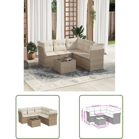 The Living Store 6-tlg. Garten-Sofagarnitur mit Kissen Beige Poly Rattan - Gartenmöbel - Esszimmergarnituren - Rattan Möbel - Outdoor Sofa - Lounge Set (1/3)