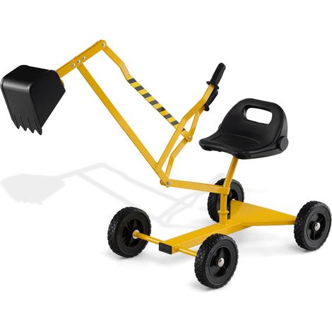 Pelleteuse à sable pour enfants 121 x 40 x 64 cm siège rotatif à 360° cadre en métal ergonomique jaune