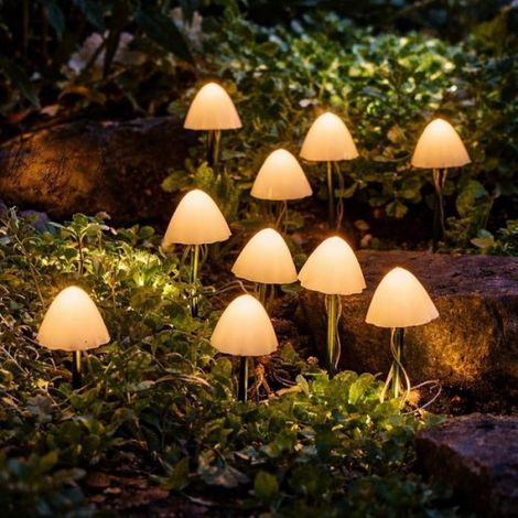 Lampe Solaire Champignon - 20 cm - LED Blanc Chaud - Étanche IP44 - Extérieur Jardin Terrasse - Lot de 10 (1/5)