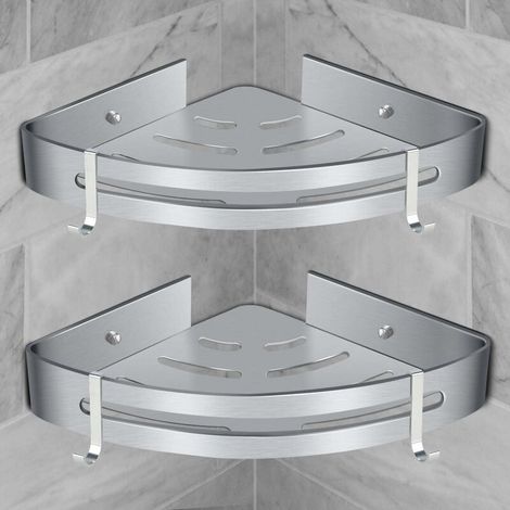 Étagère de douche d'angle étagère de salle de bain sans perçage panier rangement de douche étagère de douche murale en aluminium boîte de rangement deux pièces argent (1/5)