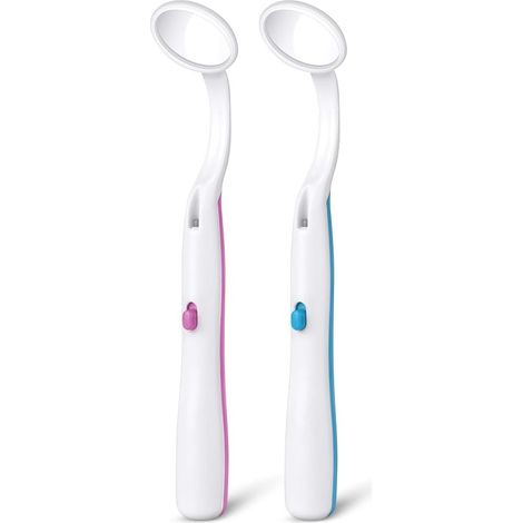 Espejo de inspección dental con luz LED, juego de 2 espejos dentales con luz, espejo curvo antivaho, espejo bucal para el cuidado dental. (1/5)