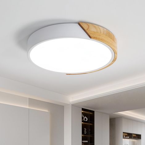 Led Plafonnier Bois Rond 24w, Intérieur Luminaires Plafonnier 6000k (Blanc Froid), Moderne Lampe De Plafond Ø305cm Pour Salle De Bain, Chambre, Cuisine, Salon, Salle À Manger, Bureau (Blanc)… [Classe (1/5)
