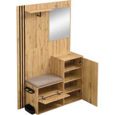 Armadio ingresso con specchio e seduta imbottita 115 x 185 x 37 cm MDF legno e nero HOMVRA (1/5)