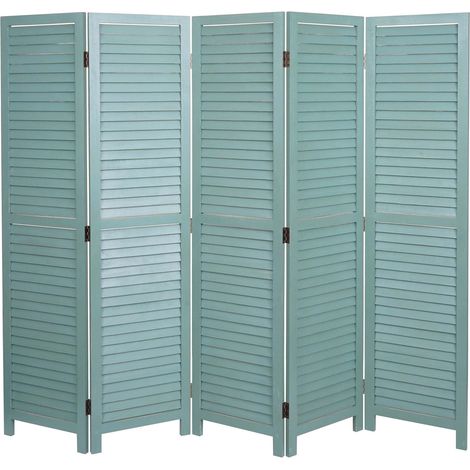 Paravent HHG-637, Raumteiler Trennwand Sichtschutz, Shabby-Look Vintage, 170x205cm grün (1/5)