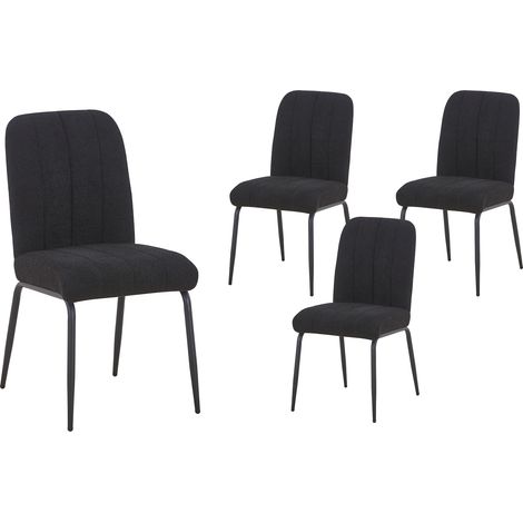 ZERA - Lot de 4 chaises en tissu bouclette noir pieds en métal noir (1/5)